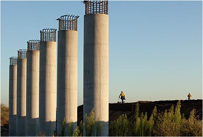 A series of 7 large concrete structures