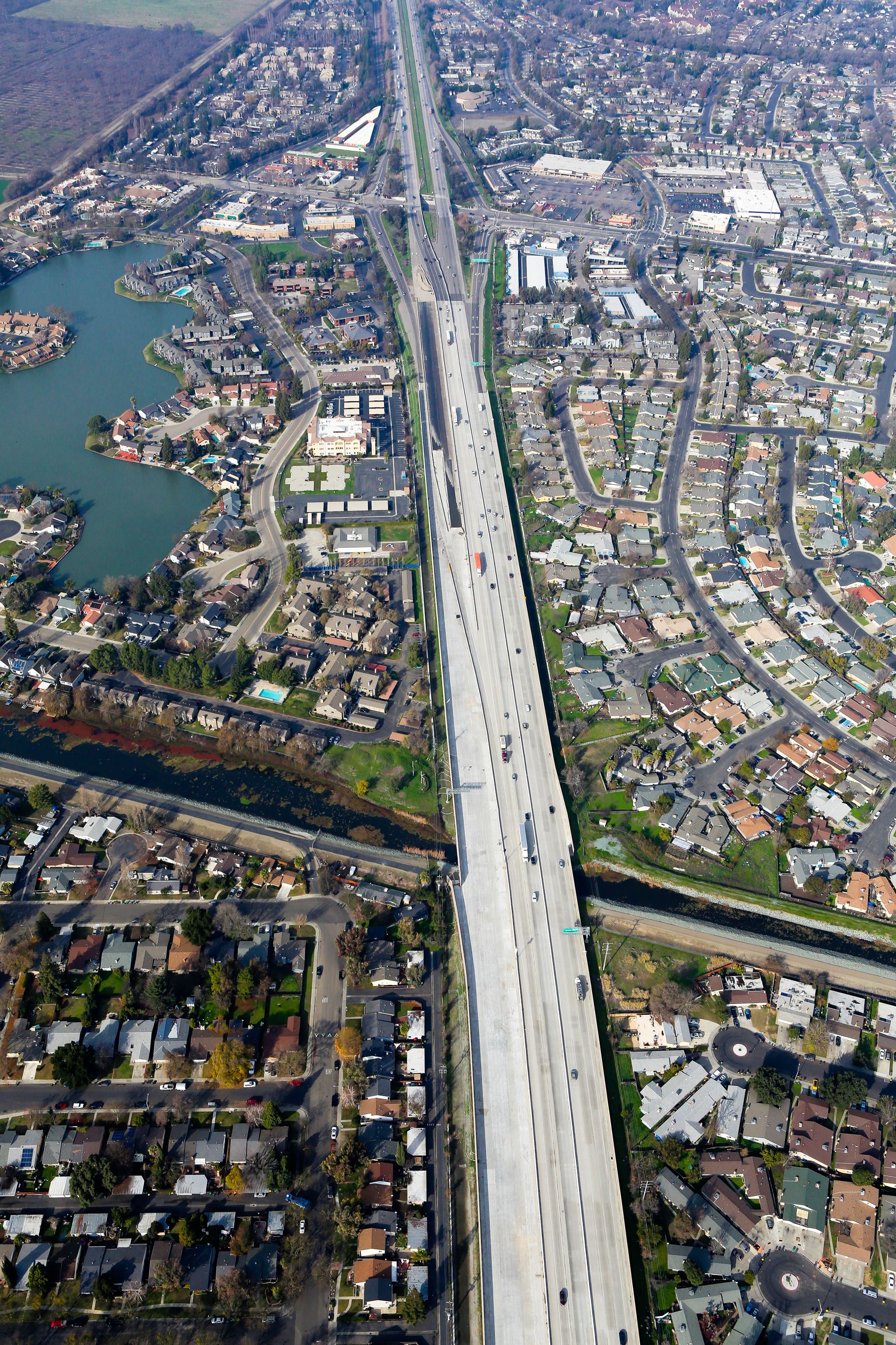An aerial view of the I-5 corridor through Stockton - Photo courtesy of Caltrans D10
