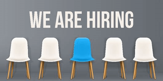 row of white abd blue chairs with text 